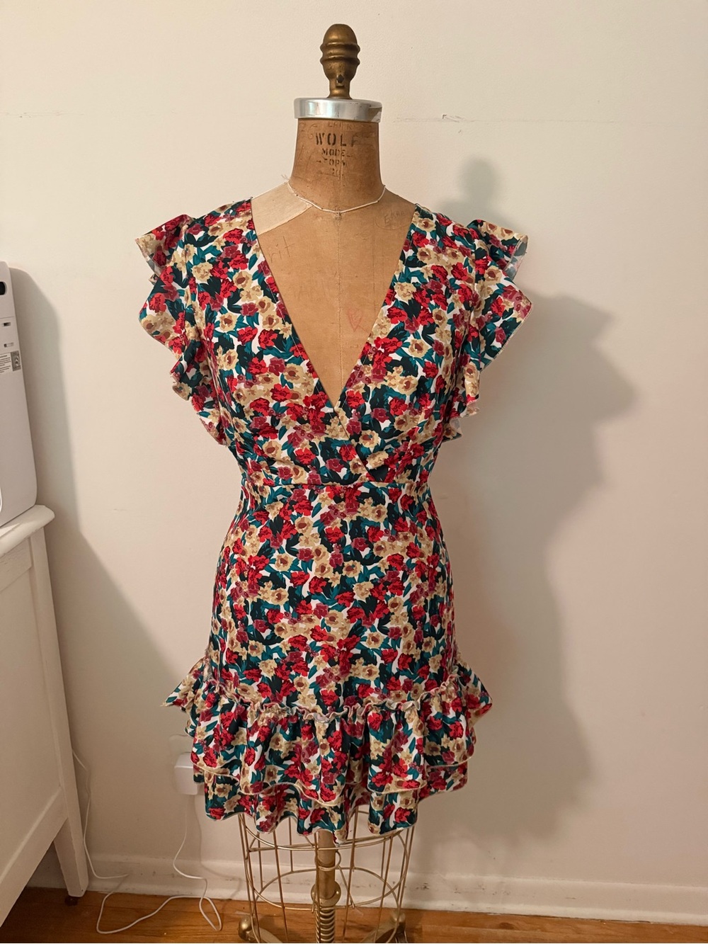 Floral V-Neck Ruffle Mini Dress in Multi-Color